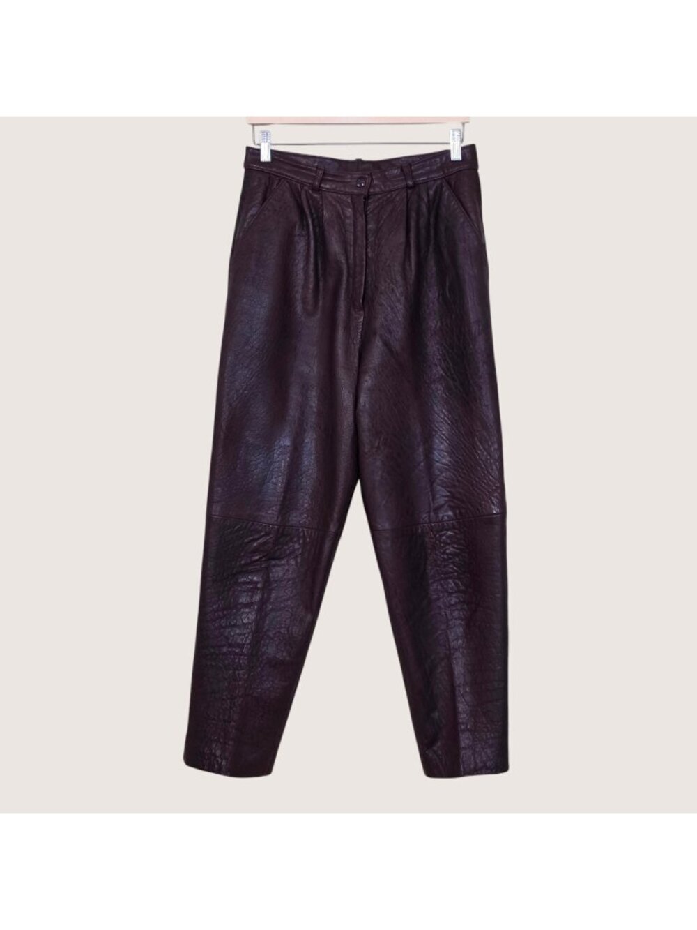 Vtg Leather Pants S/M 27 Brown Burgundy Pleated High Waiste Tapered Canada Indie